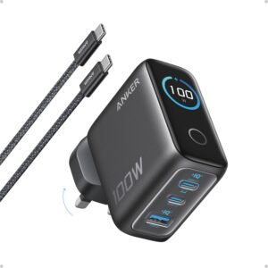 anker charger, 100w max usb c charger, 3 port gan and ultra compact wall adapter, smart display and touch control, for macbook, ipad, iphone 17/16/15 series, and more