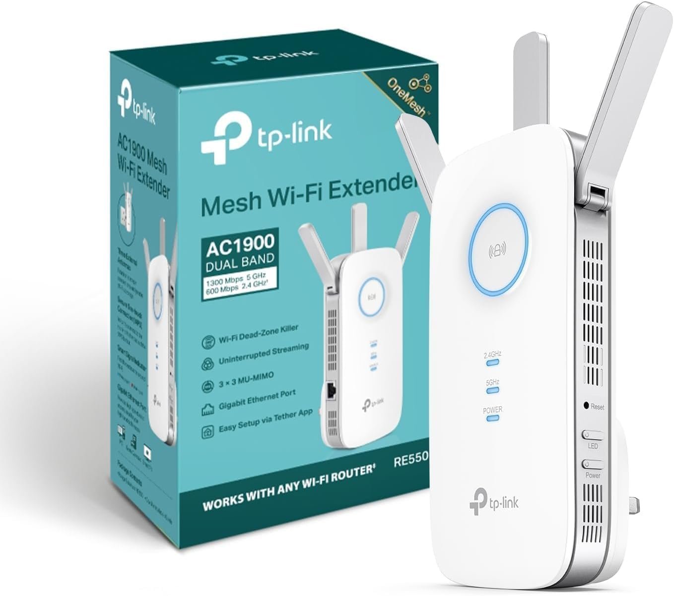 tp link re550 ac1900 wi fi range extender, dual band wi fi extender boost, 3 antennas, gigabit ethernet port, intelligent monitor, ap mode, ultimate compatibility wi fi mesh, easy setup tp link re550 ac1900 wi fi range extender, dual band wi fi extender boost, 3 antennas, gigabit ethernet port, intelligent monitor, ap mode, ultimate compatibility wi fi mesh, easy setup