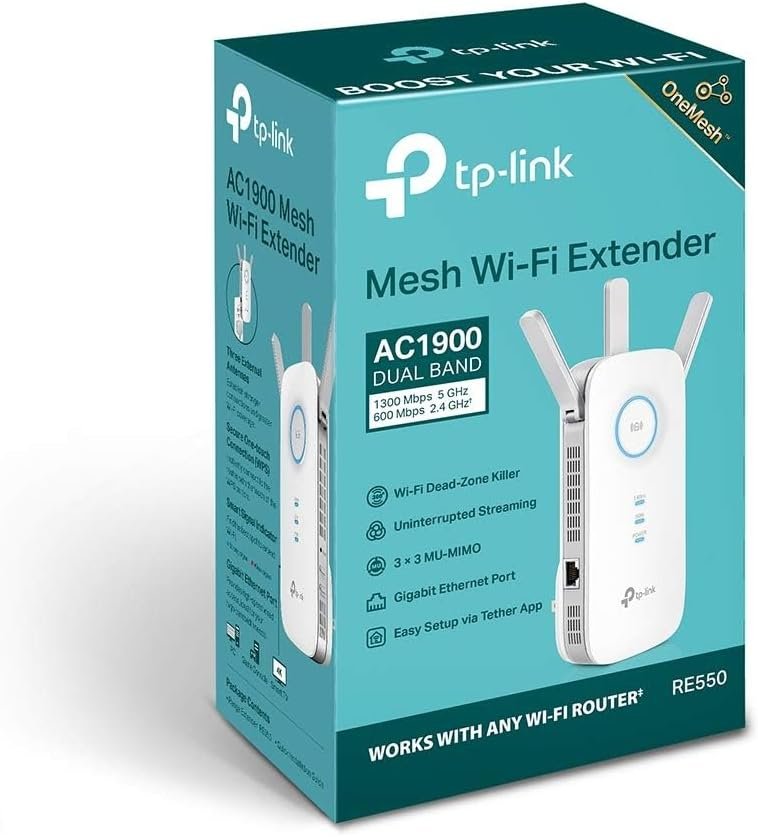 tp link re550 ac1900 wi fi range extender, dual band wi fi extender boost, 3 antennas, gigabit ethernet port, intelligent monitor, ap mode, ultimate compatibility wi fi mesh, easy setup tp link re550 ac1900 wi fi range extender, dual band wi fi extender boost, 3 antennas, gigabit ethernet port, intelligent monitor, ap mode, ultimate compatibility wi fi mesh, easy setup