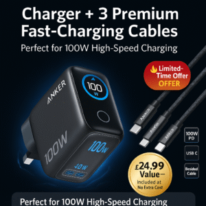 anker charger, 100w max usb c charger, 3 port gan and ultra compact wall adapter, smart display and touch control, for macbook, ipad, iphone 17/16/15 series, and more