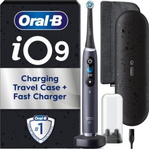 oral b io9 electric toothbrushes for adults, app connected handle, 1 toothbrush head, charging travel case & magnetic pouch, 7 modes, 2 pin plug, special edition