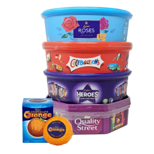 chocolate tubs bundle – 5 pack of heroes, roses, celebrations, quality street & chocolate orange